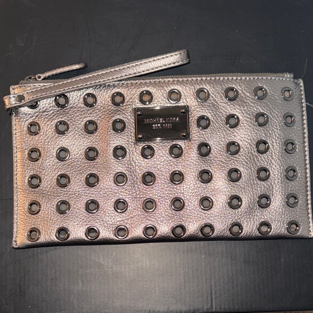 Michael Kors gunmetal Gray Studded Wristlet